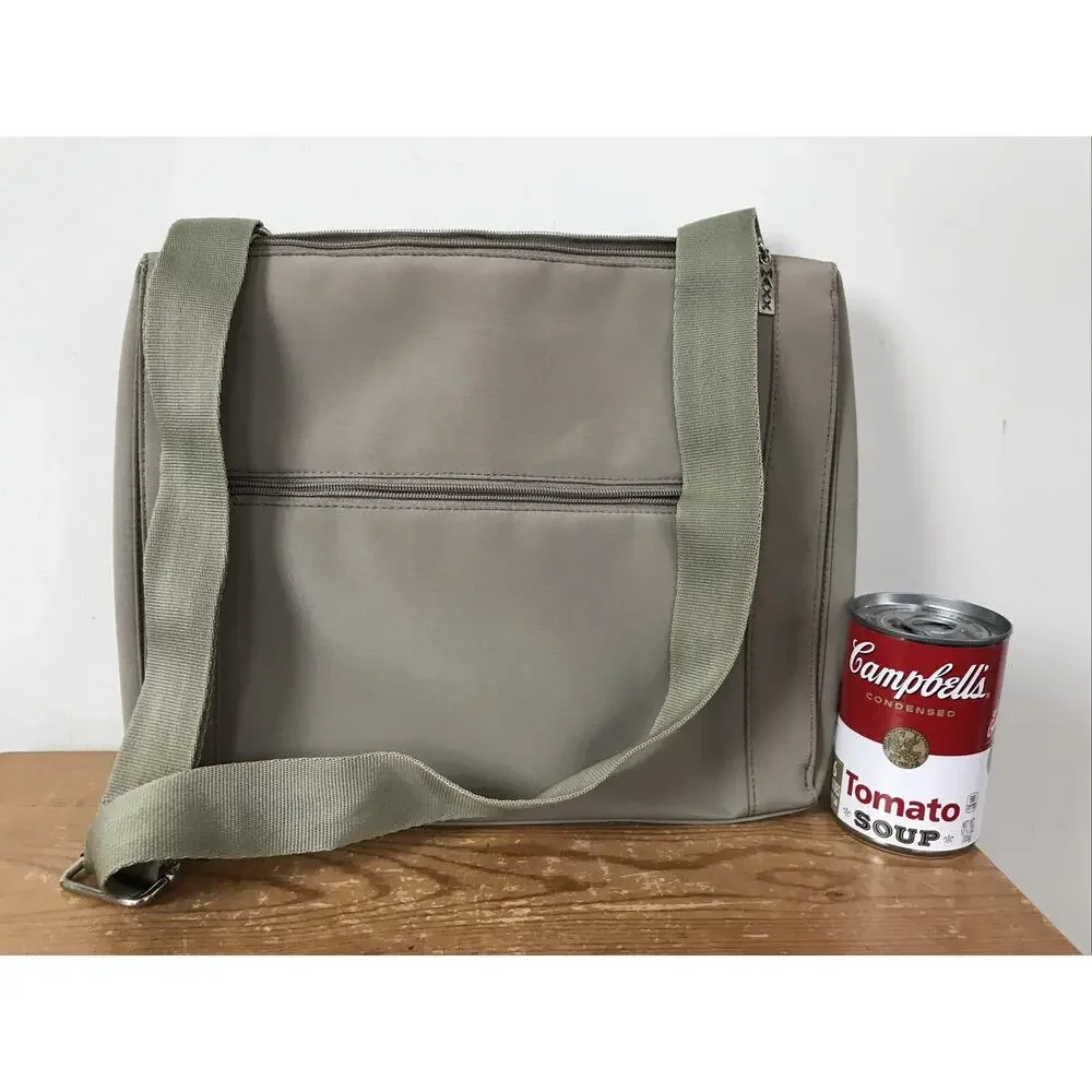 Maxx New York Khaki Olive Green Nylon Fabric Zipper Shoulder Bag Purse